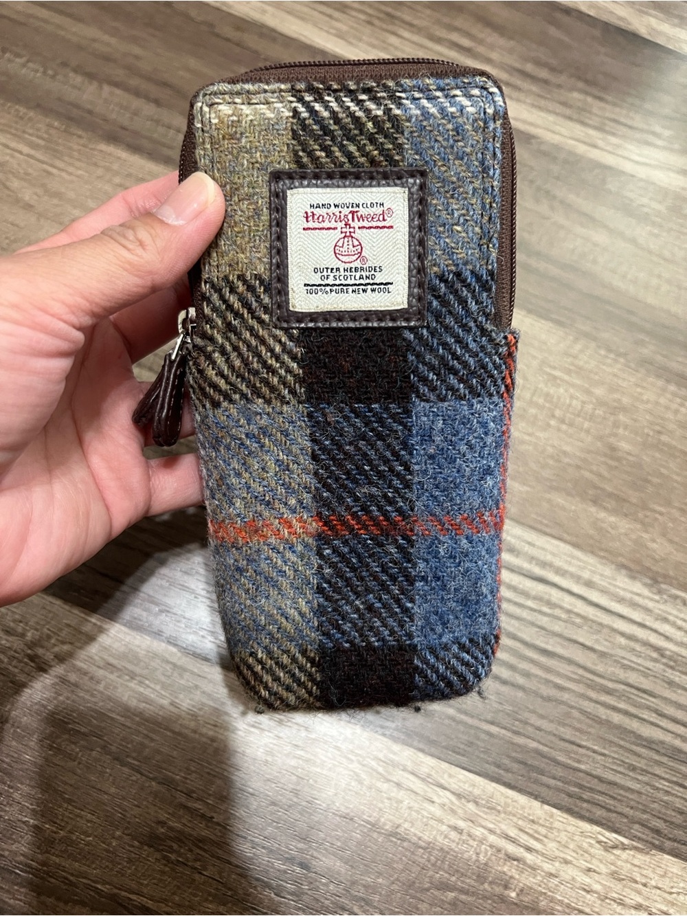 Harris Tweed Plaid Zip Wallet - Blue & Brown